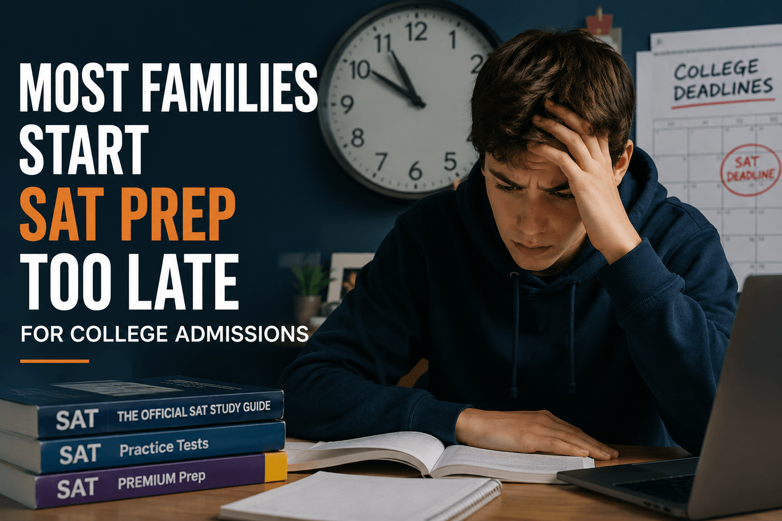 Stressed high school student realizing SAT preparation started too late
