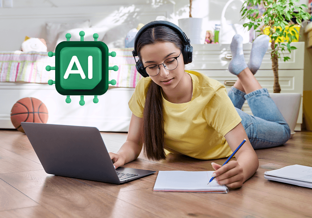 Student using AI for homework with parent guidance