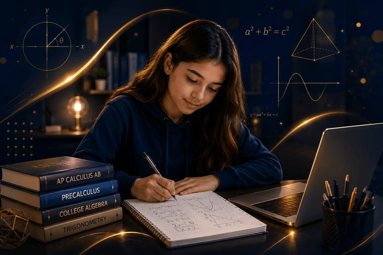 High school student in grades 9 through 12 studying algebra, geometry, trigonometry, and advanced mathematics