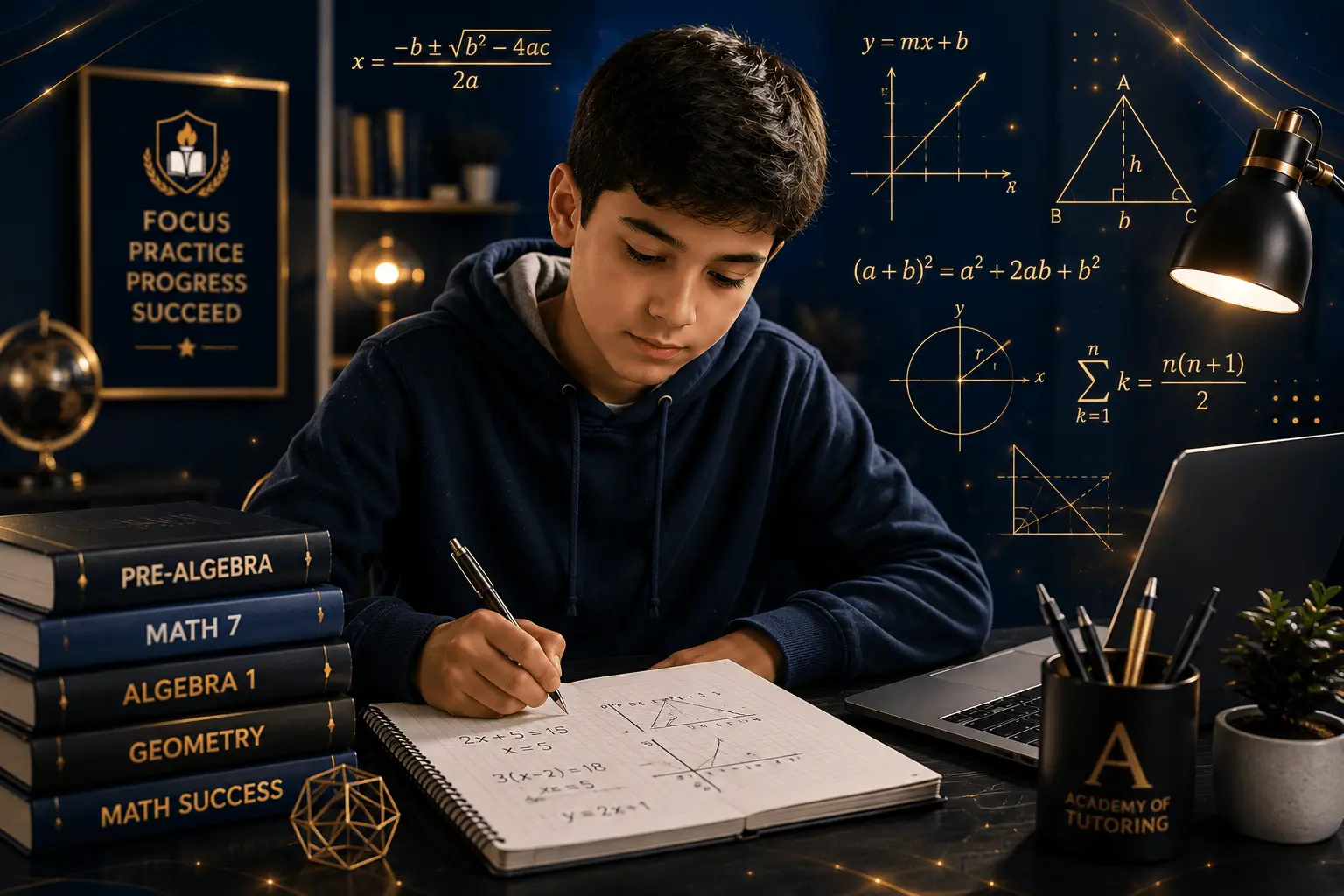 Middle school student in grades 6 through 8 studying pre-algebra and grade-level mathematics