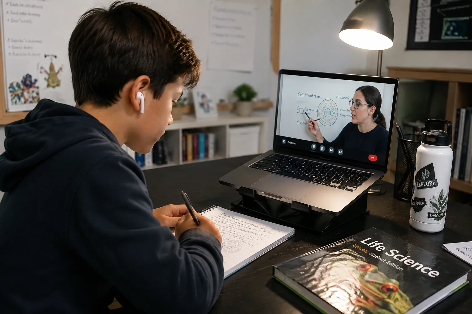 Middle school student studying science
