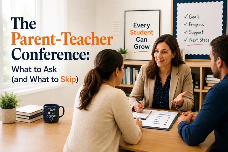 Parent and teacher talking at a parent-teacher conference