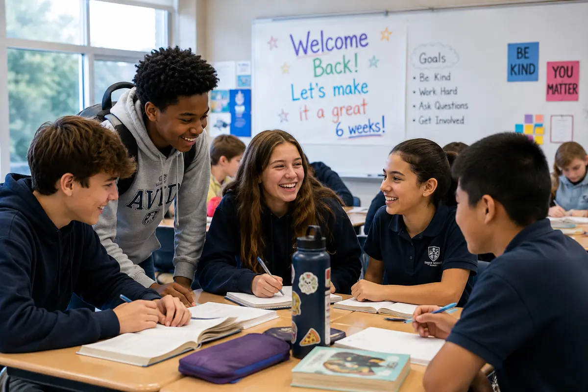 Group of students enjoying the first six weeks back at school